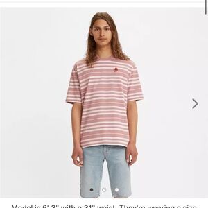 Levi’s Men’s XS Oversized T Shirt Striped Pink and White